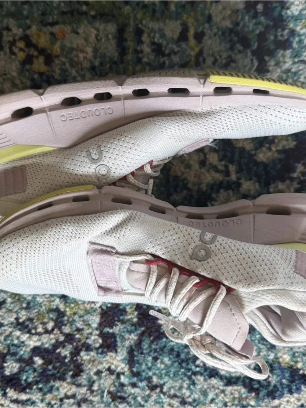 On Running Women's Cloud in Pale Pink with Red Accents